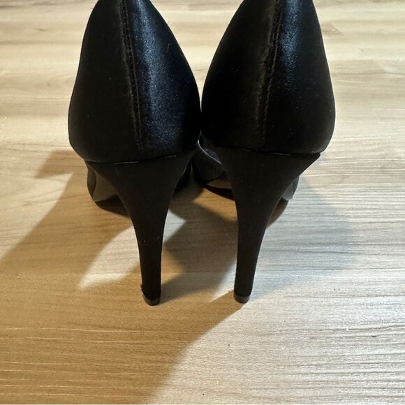 rsvp Black Satin Open-Toe Pumps Heels with Bow Size 7 - Picture 3 of 12